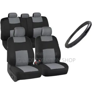 Black Grey Polyester Fabric Cloth Rear and Front Seat Covers