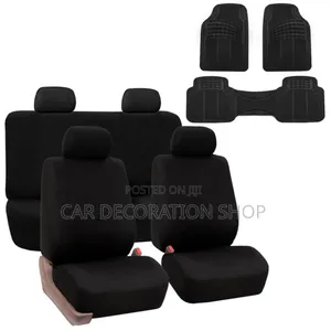 Black Cloth Seat Covers With 3pc Cojoined Mats