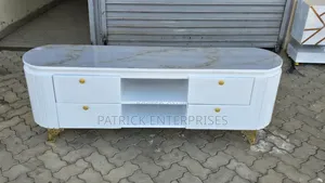 Oval TV Stand With Marble Top and It Has LED Lights