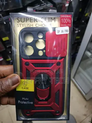 Hard Camshield Case for iPhone 16 Pro With Ring Holder-Red