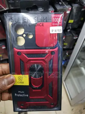 Hard Camshield Case for iPhone 16 Plus With Ring Holder-Red