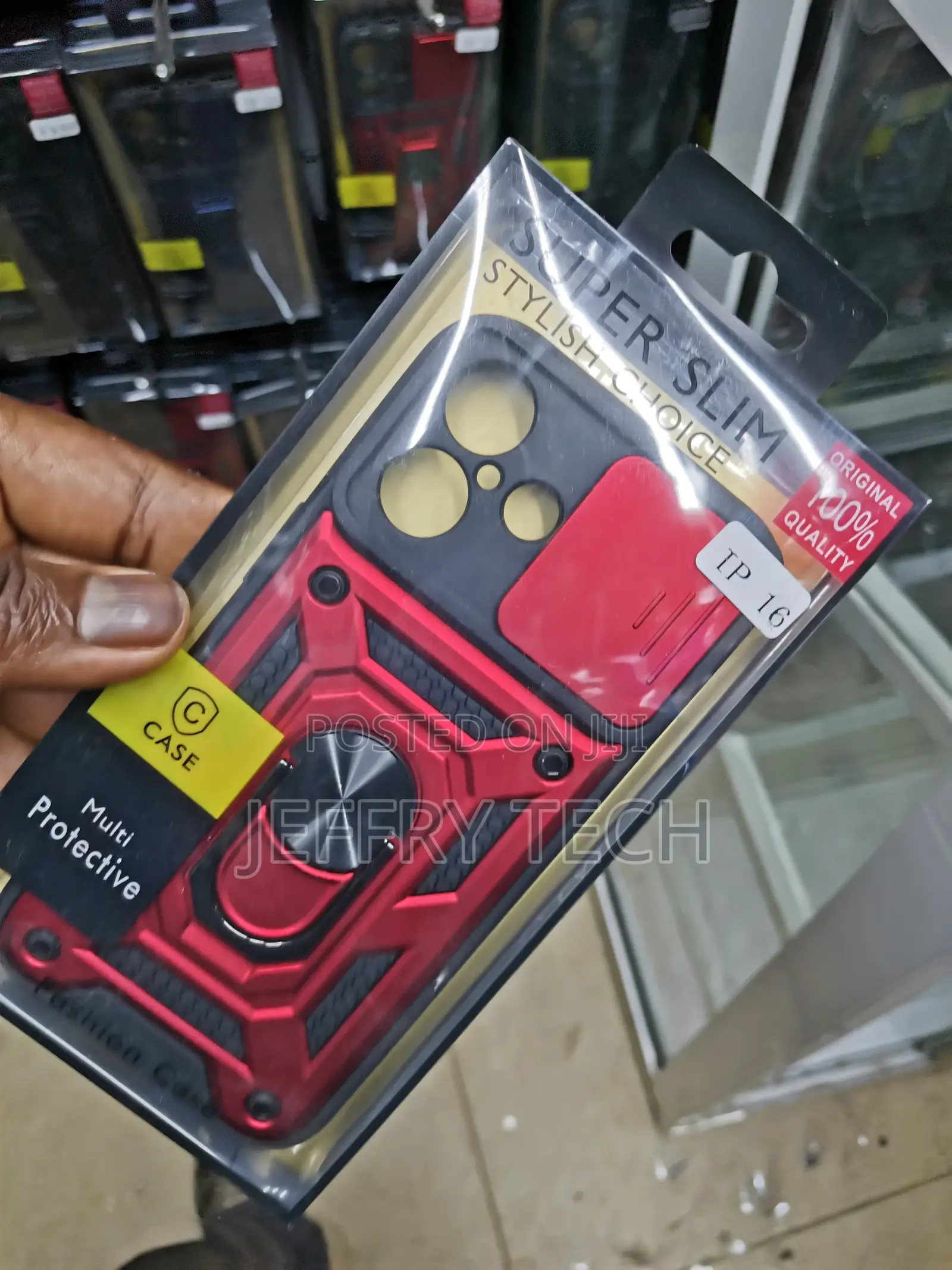 Camshield Hard Case for iPhone 16 With Ring Kickstand-Red