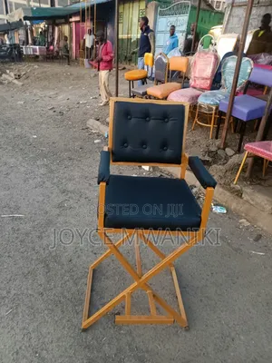 Makeup Chair, Black Leather and Gold 