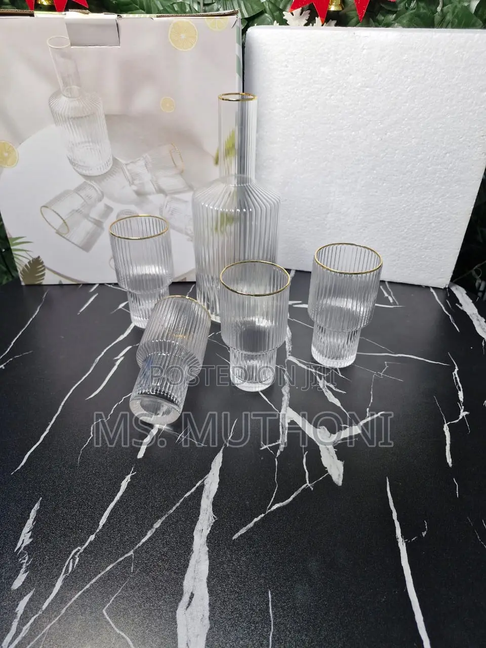 Elegant Vertical Stripped Highball Ripped Glass Cup Set