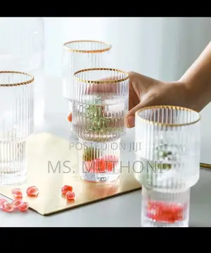 Elegant Vertical Stripped Highball Ripped Glass Cup Set
