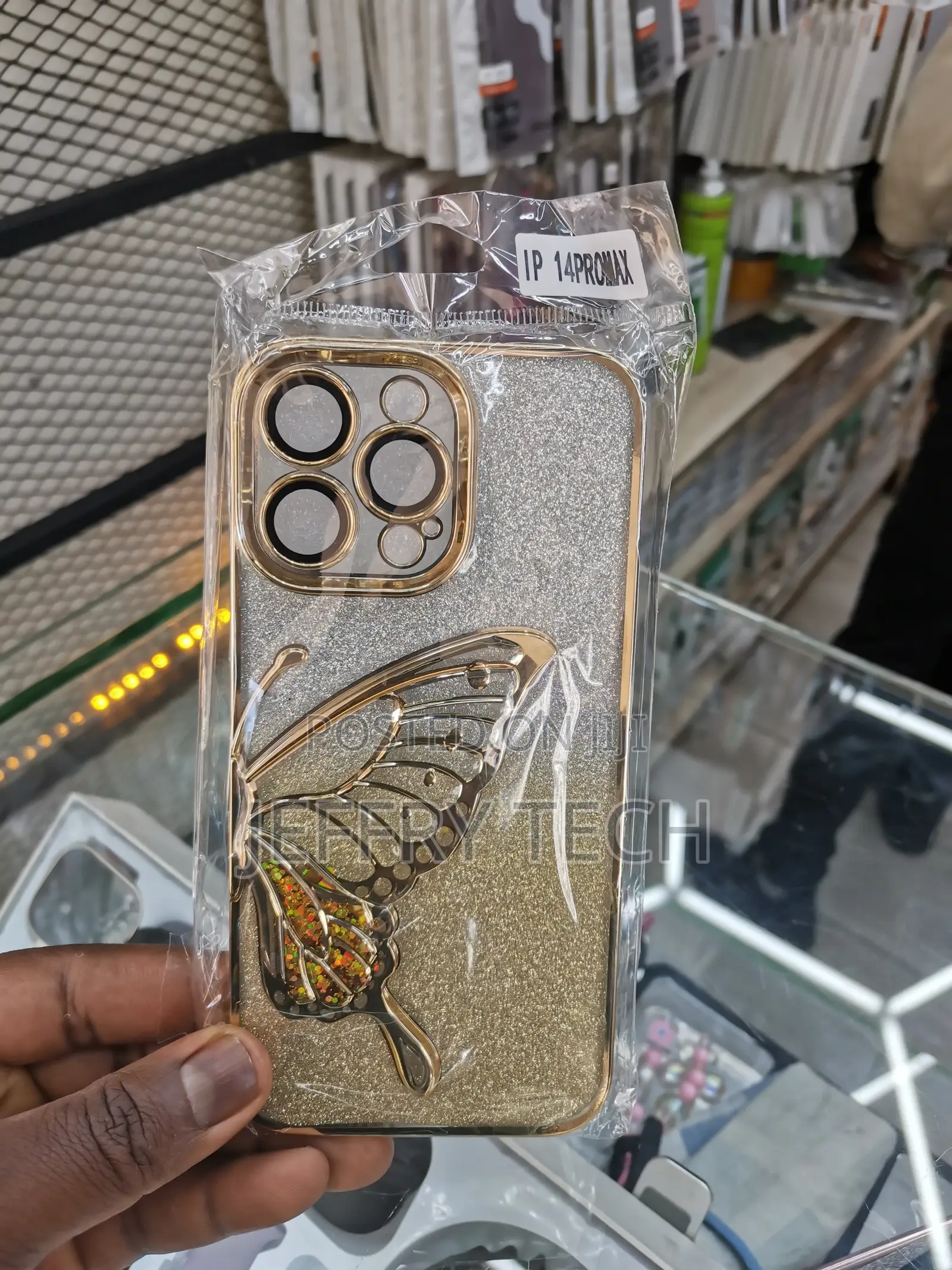 iPhone 14 Pro Max Case Glitter Butterfly Gold Plating