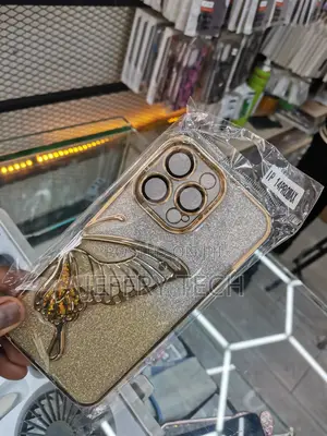 iPhone 14 Pro Max Case Glitter Butterfly Gold Plating