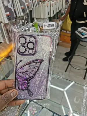 iPhone 14 Pro Max Case With Glitter Butterfly Pink Plating