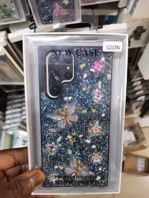 Samsung Galaxy S23 Ultra Glitter Butterfly Phone Case-Black