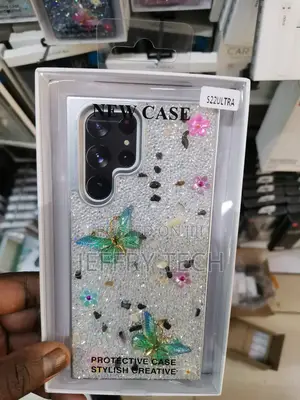 Samsung Galaxy S22 Ultra Glitter Butterfly Design Case-Gray
