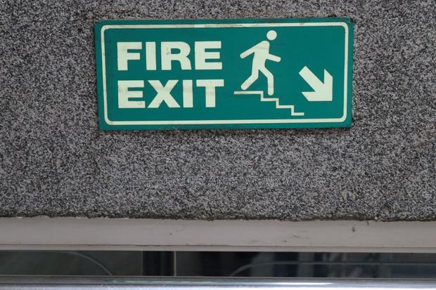 Fire Exit On Stairs Right Down Sign - main view