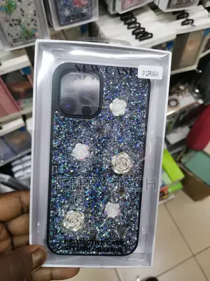 iPhone 12 Pro Max Rose Glitter Flower Rhinestone Case-Black