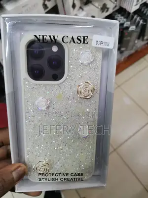Rose Glitter Flower Rhinestone Case- iPhone 14 Pro Max-Beige