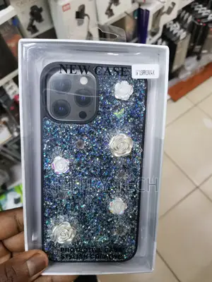 Rose Glitter Flower Phone Case - iPhone 13 Pro Max-Black