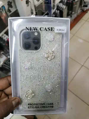 Rose Glitter Flower PC Phone Case - iPhone 13 Pro Max-Beige