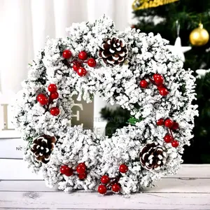 *32cm Snow Flocked Front Door Christmas Wreath.