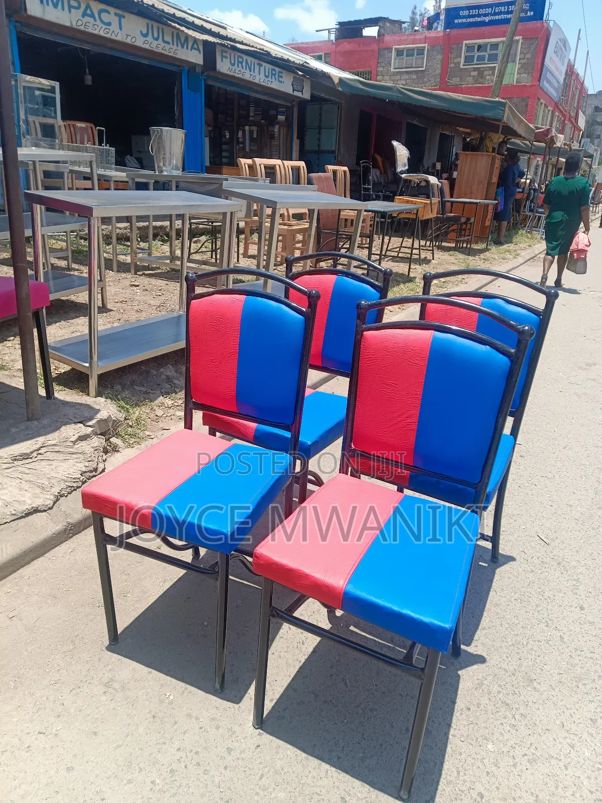 Restaurant Balls Chairs, Red And Blue..