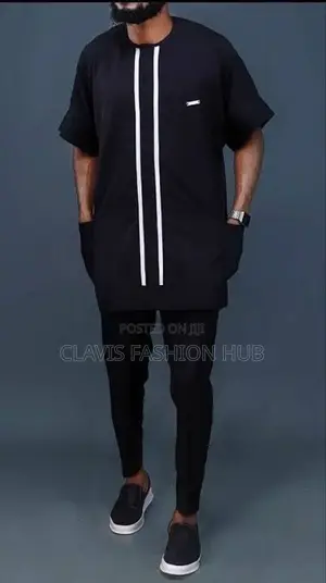 Dark African Suit: Sleek Shirt Matching Trousers for Men