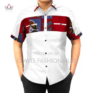 White Well Fitting Shirt With Kitenge Print for Men