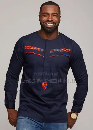 Bold Navy Blue Kitenge Shirts for Gentle Men's Wedding