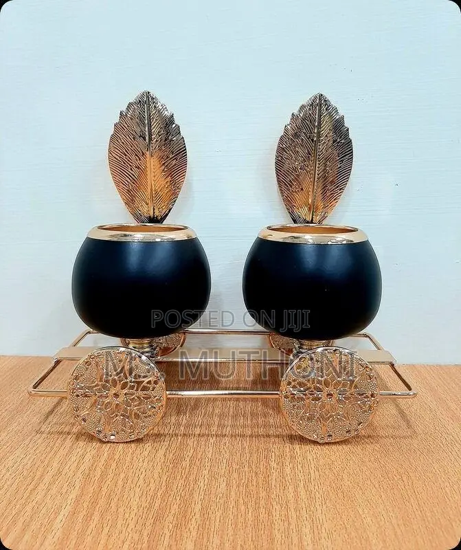 *2in1 Ceramic Candle Holder in Gold Leaf Stand