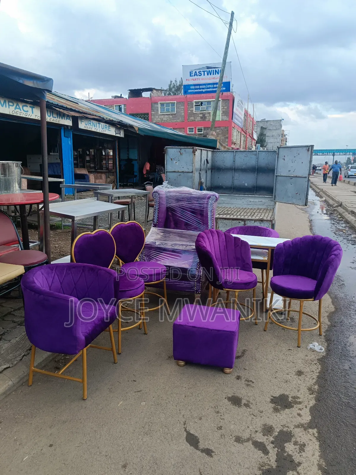 Salon Set, Purple and Gold With Marble Table 