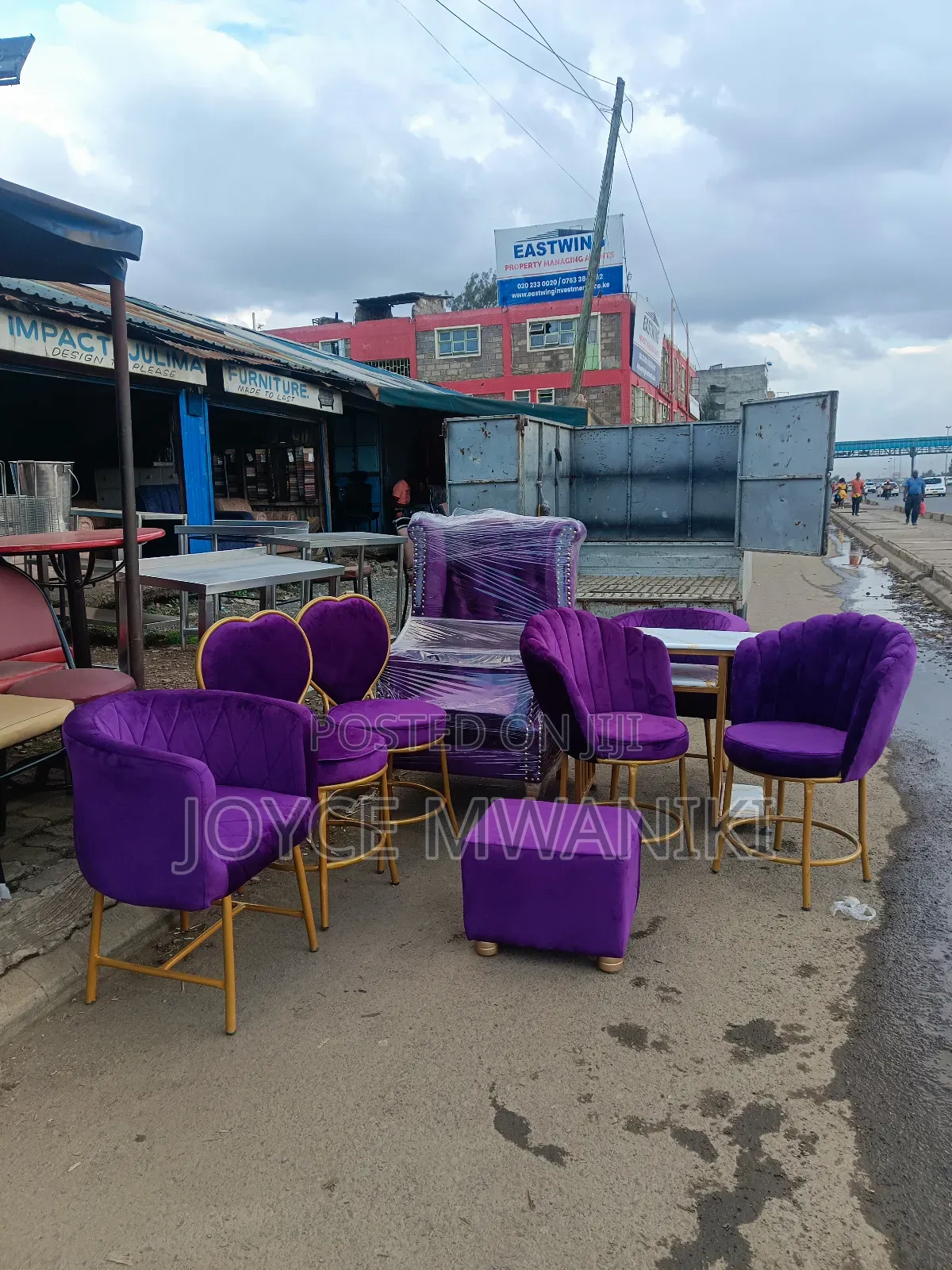 Salon Set, Purple and Gold With Marble Table 