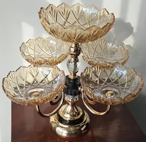 Heavy Glass 5 Arm Fruit Bowl Elegant Presentation Set