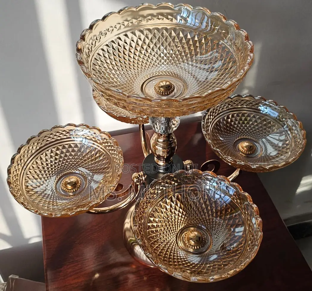 Heavy Glass 5 Arm Fruit Bowl Elegant Presentation Set