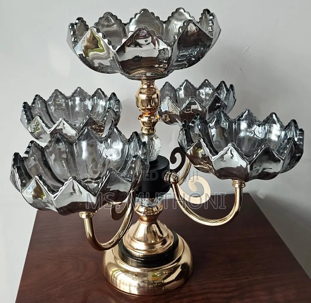 Heavy Glass 5 Arm Fruit Bowl Elegant Presentation Set