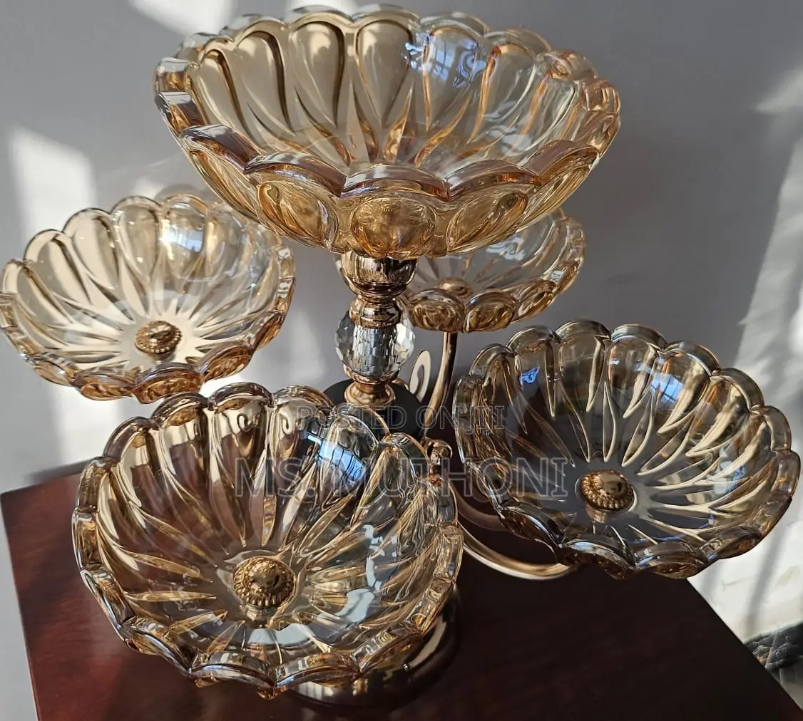 Heavy Glass 5 Arm Fruit Bowl Elegant Presentation Set