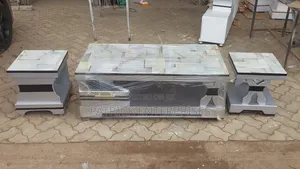 Modern Wooden/Marble Coffee Table With Two Stools