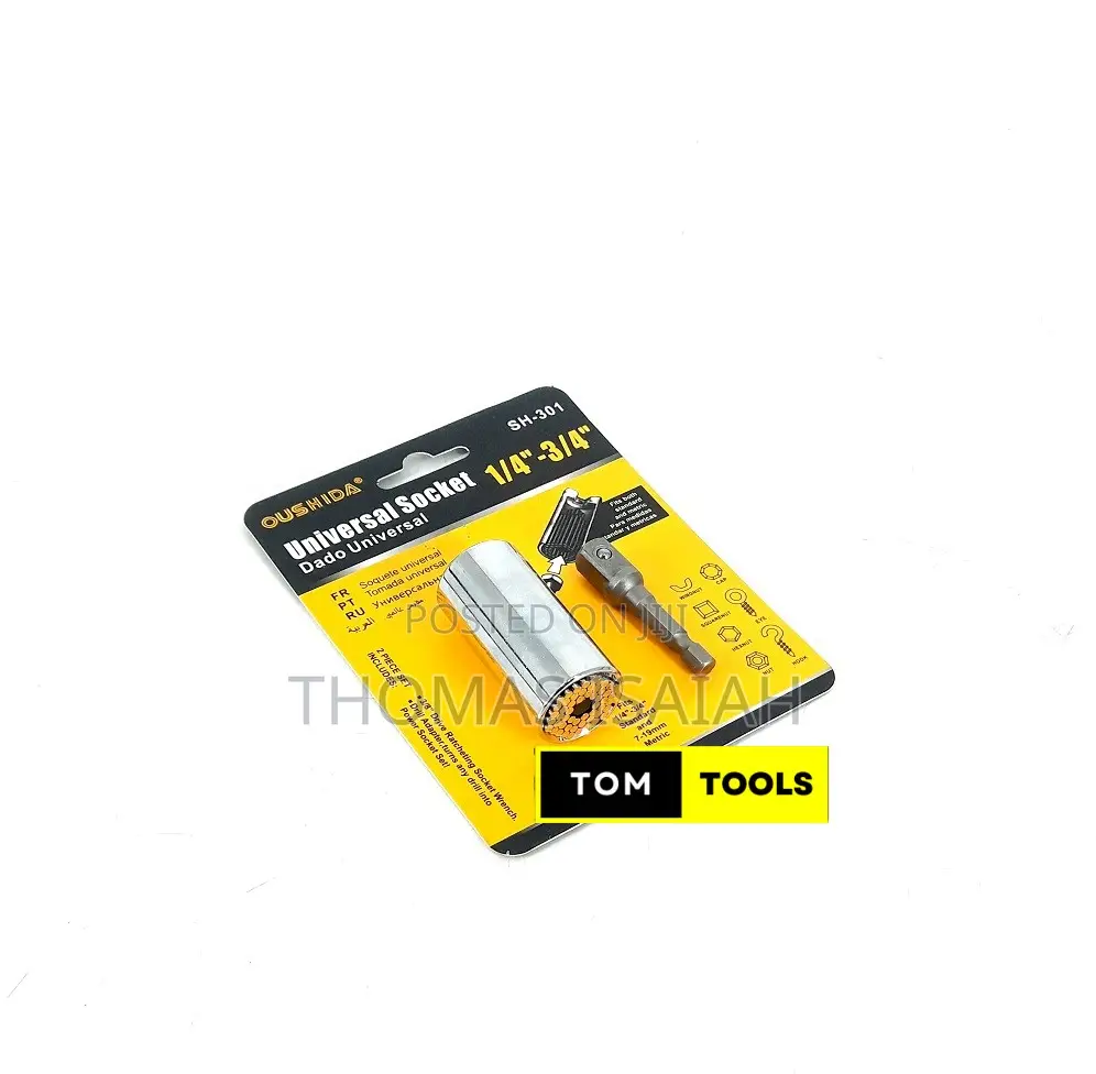 Universal Socket Wrench for 8mm to 19mm With Drill Adapter