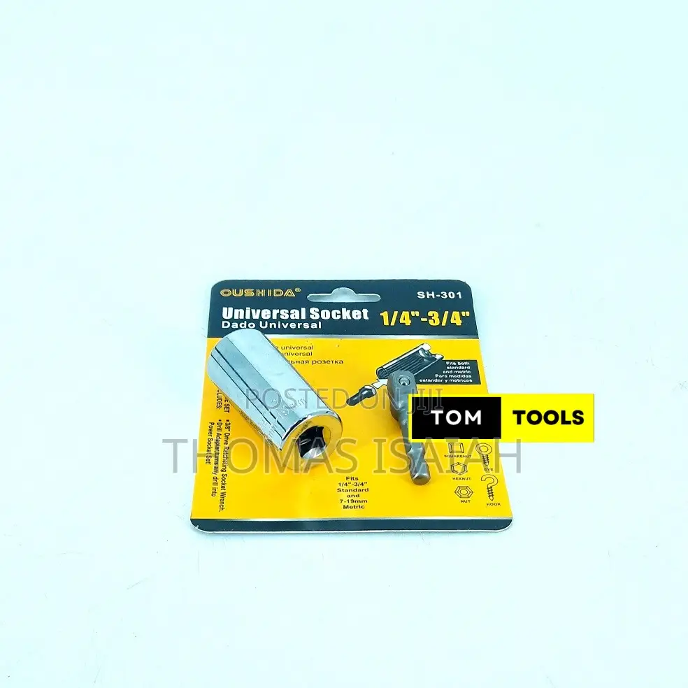 Universal Socket Wrench for 8mm to 19mm With Drill Adapter