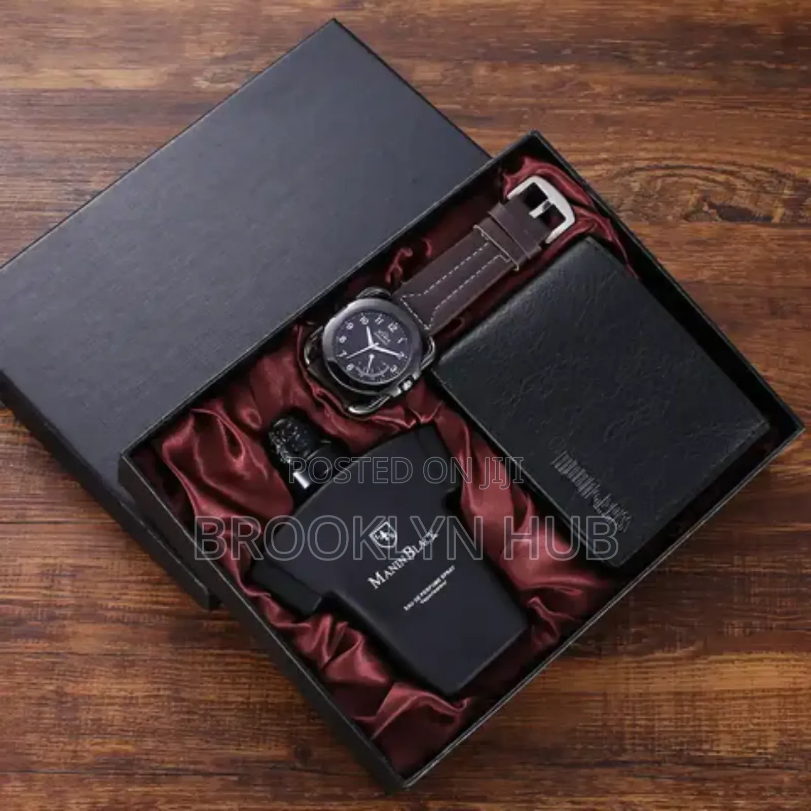 Classic Men Gift Set Wallet + Belt + Quartz Watch + Perfume
