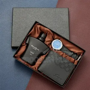 Classic Men Gift Set Wallet + Belt + Quartz Watch + Perfume