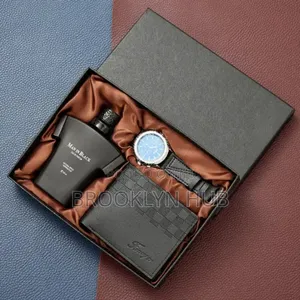 Classic Men Gift Set Wallet + Belt + Quartz Watch + Perfume