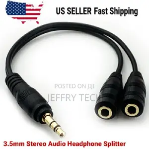 3.5mm AUX Audio Earphone Splitter 1 Male to 2 Female Gold Pl