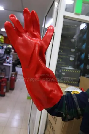 PVC Smooth Elbow Length Gloves (Red)