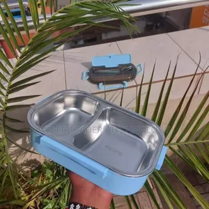2 Grid Stainless Steel Lunch Box With Spoon and Chopsticks