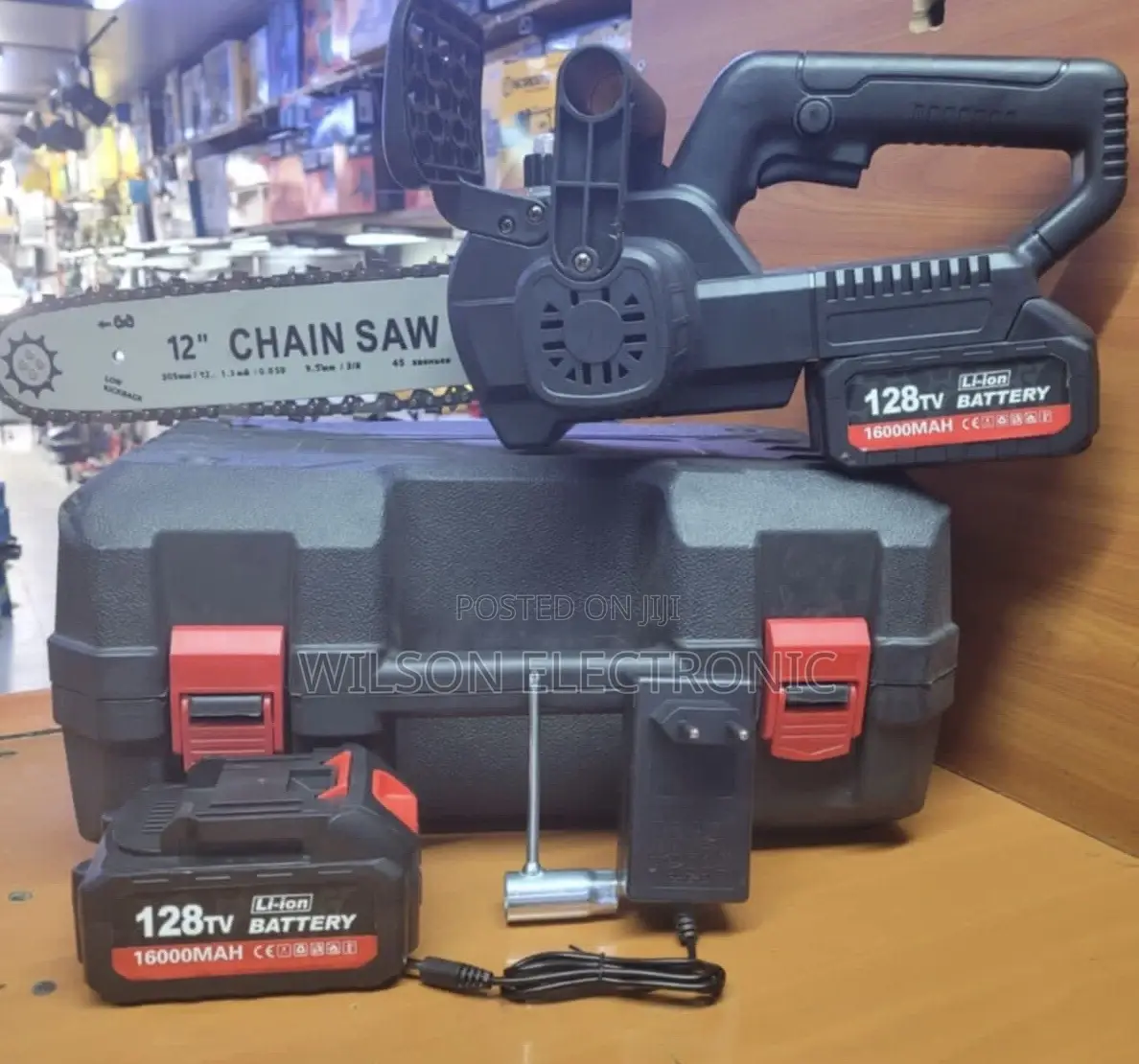 Cordless Chain Saw 12”. 128v/16000mah
