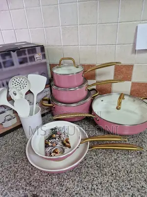 Premium Ceramic Cookware Set (Pink Set )