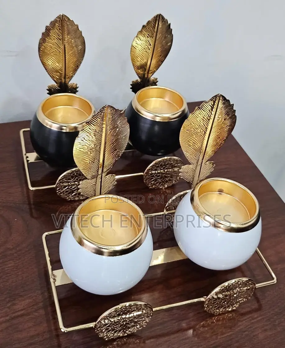 2in1 Ceramic Candle Holder in Gold Leaf Stand