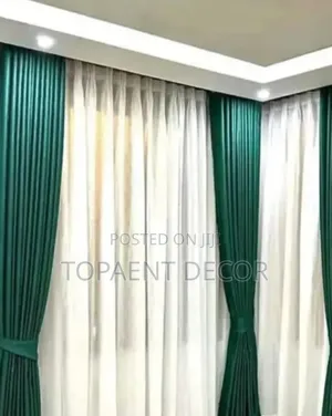 Jungle Green Elegant Window Curtains and White Sheers