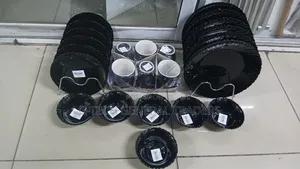 Black 24pcs Dining Set(Cups,Plates,Saucer, Soup Bowls)