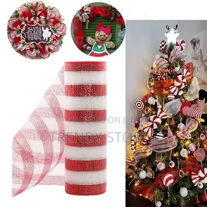 10 Yards White Red Mesh Ribbon