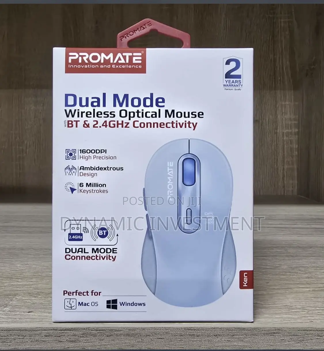 Promate Dual Mode Wireless Optical Mouse BT/RF Connectivity