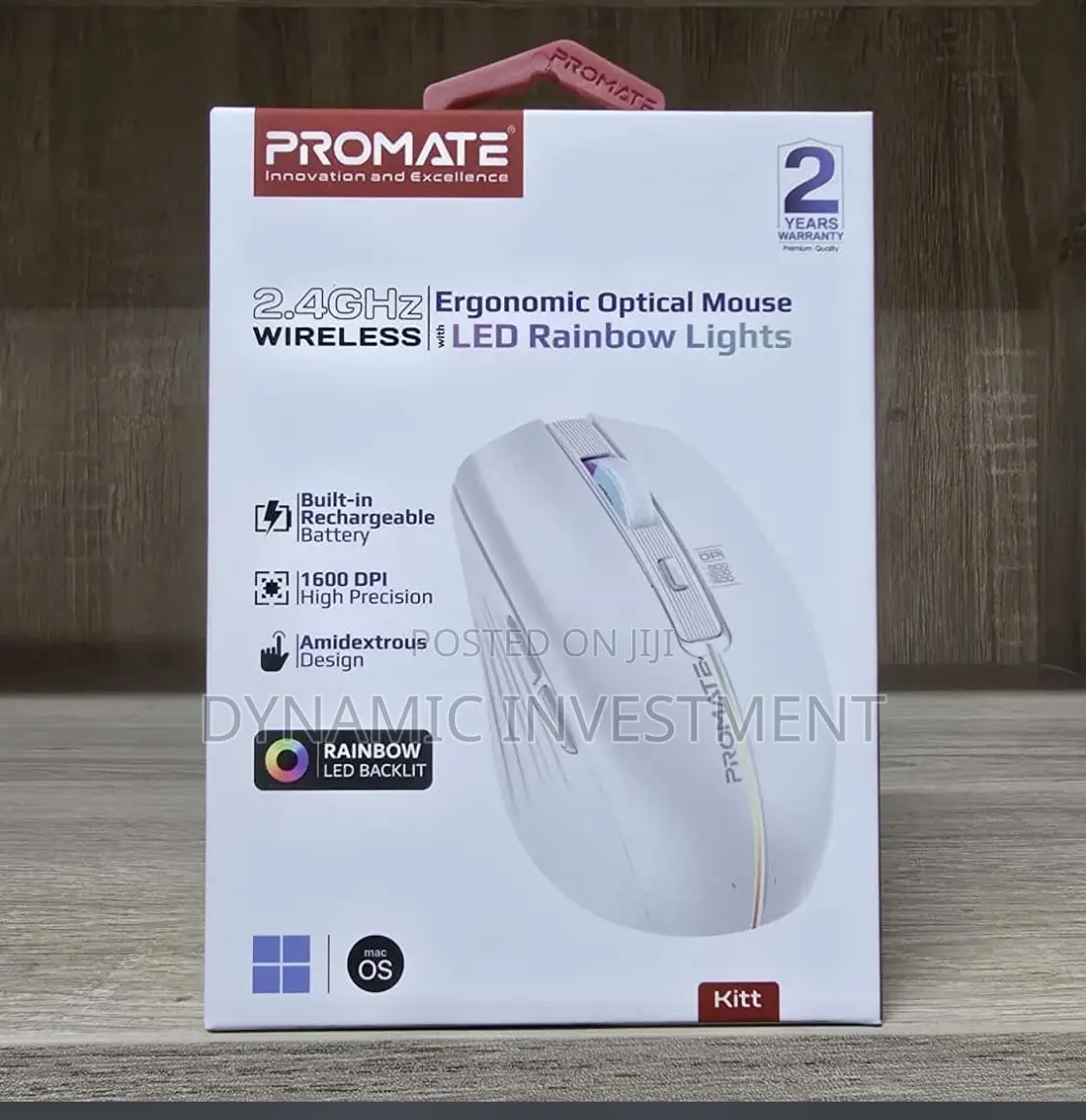 Promate 2.4ghz Wireless Ergonomic Optical Mouse Rainbow