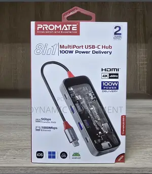 Promate 8-in 1 Ultra-Fast Multiport USB-C Hub With 100W