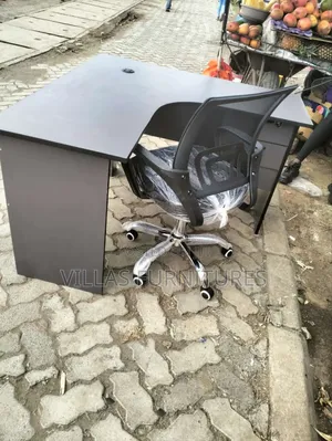 Secretarial Mesh Chair and Grey Curved Desk